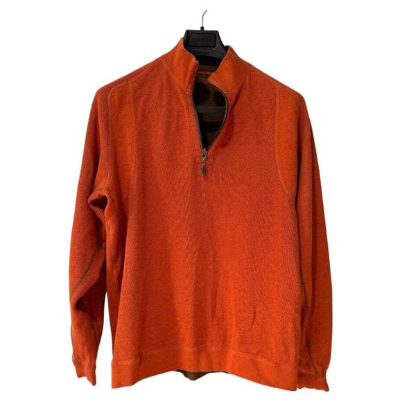 Tommy Bahama Reversible 1/4 Quarter Zip Sweater Men's Size L brown orange Cotton - Picture 2 of 7